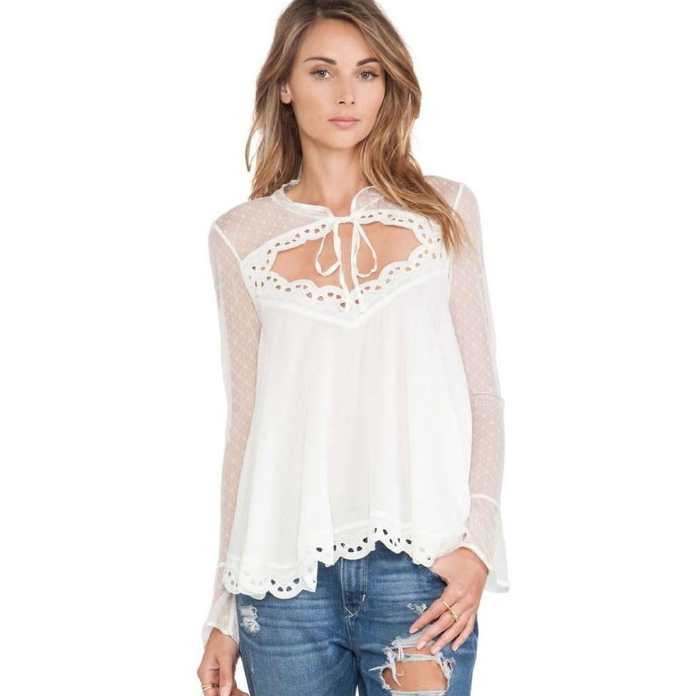 Free People Black Magic Ivory Cutout Blouse Top